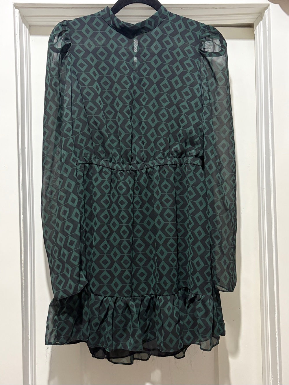 Zara Black and Green Geo-Print Mini Dress
